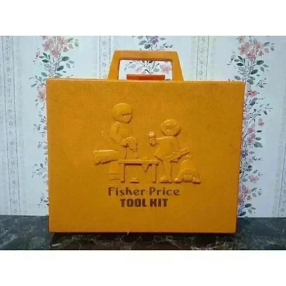 Vtg 1977 FISHER PRICE TOOL KIT CASE ONLY Orange Plastic Box 924 Empty No Tools
